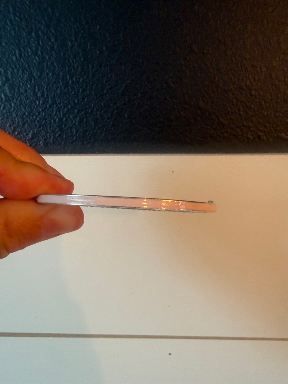 Pandora Silver Tone Thin Bangle with Pink Enamel